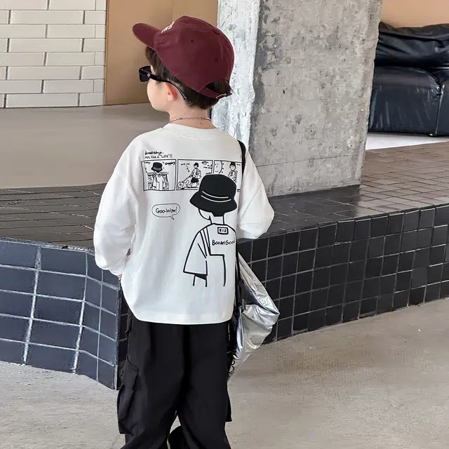 浪莎休闲运动套装 春秋 帅气卡通印花两件套 白色 中小童