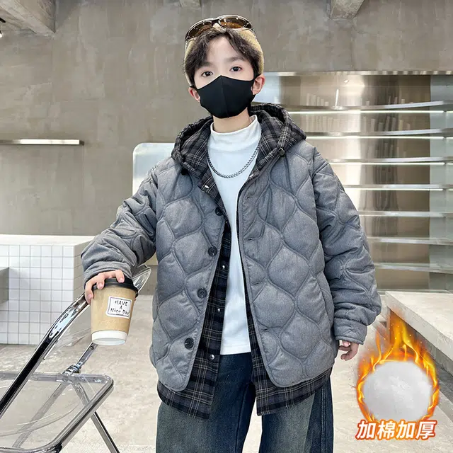 浪莎休闲棉衣 冬季 加棉加厚拼接格子棉服 青少年