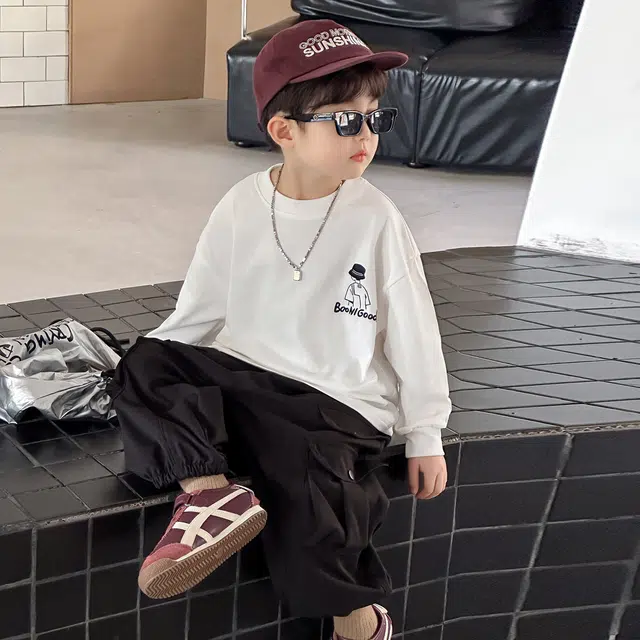 浪莎休闲运动套装 春秋 帅气卡通印花两件套 白色 中小童