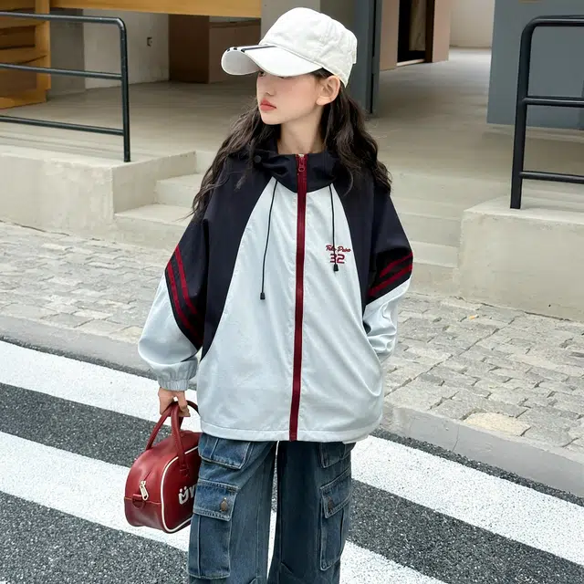 浪莎休闲夹克 春秋 甜酷时尚拼色连帽外套 青少年