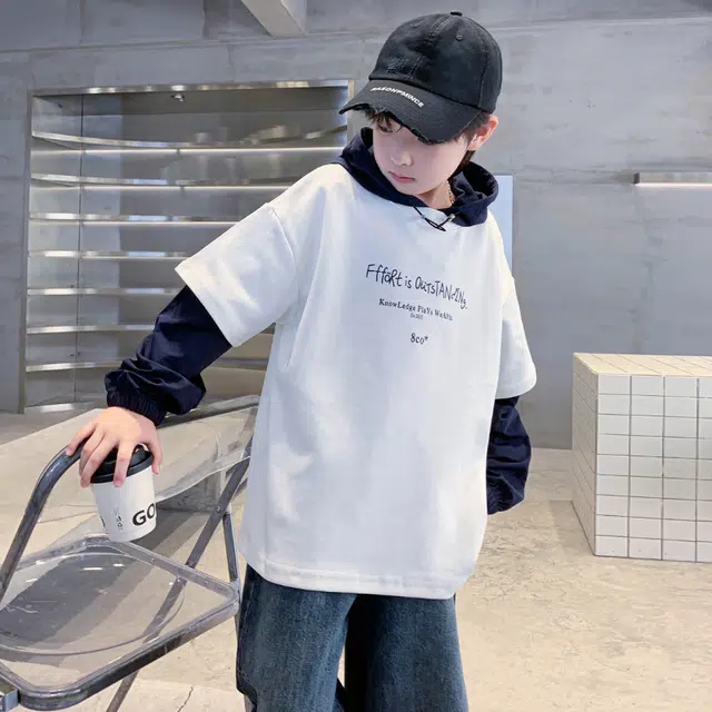 浪莎休闲卫衣 春秋 个性拼接连帽字母上衣 青少年