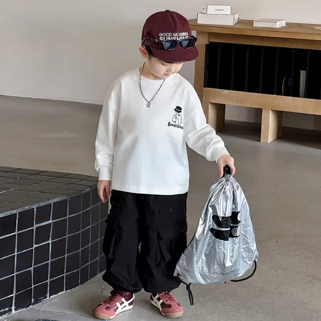 浪莎休闲运动套装 春秋 帅气卡通印花两件套 白色 中小童