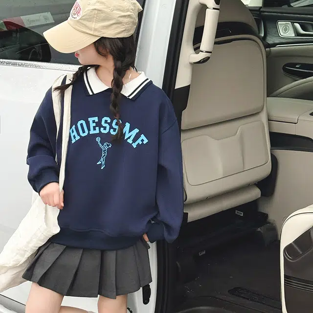浪莎卫衣 舒适简约翻领长袖 藏青色 儿童款