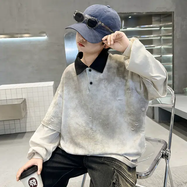 浪莎休闲卫衣 春秋 酷帅洋气拼接翻领上衣 青少年
