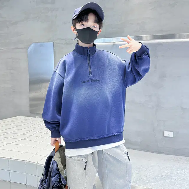 浪莎休闲卫衣 春秋 时尚字母印花立领上衣 蓝色 青少年