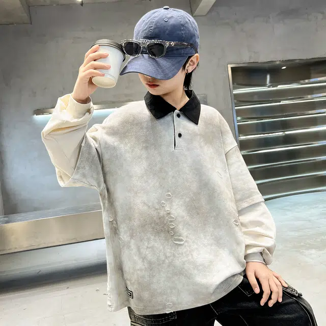 浪莎休闲卫衣 春秋 酷帅洋气拼接翻领上衣 青少年