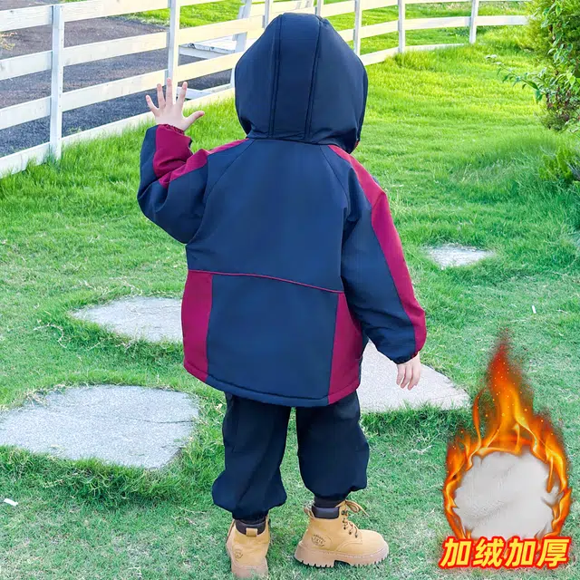 浪莎休闲棉衣 冬季 加绒加厚拼色棉服 中小童