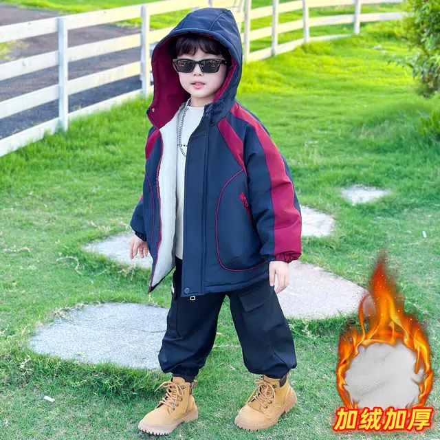 浪莎休闲棉衣 冬季 加绒加厚拼色棉服 中小童