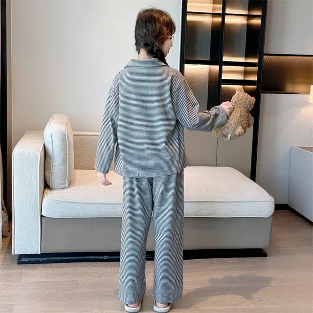 浪莎家居服套装 春秋 洋气舒适条纹睡衣两件套 灰色青少年