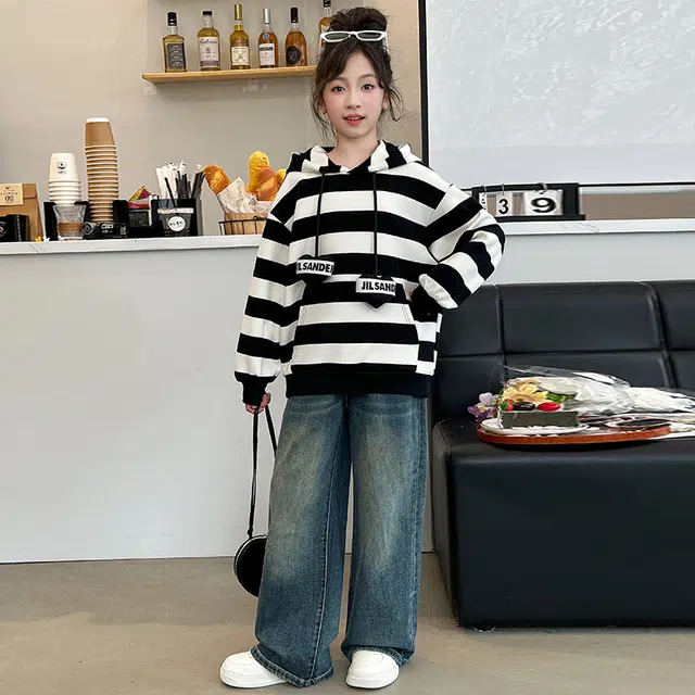 浪莎卫衣 洋气舒适拼色百搭 黑色 儿童款