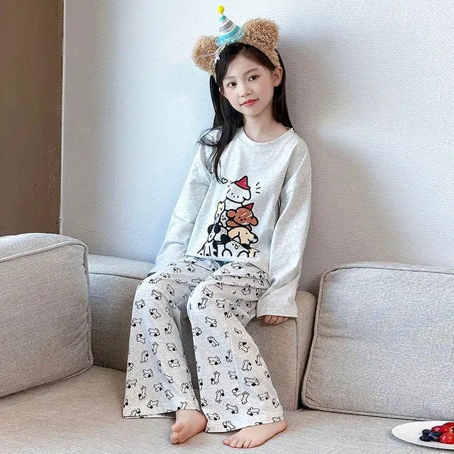 浪莎休闲家居服套装 春秋 可爱小狗印花睡衣两件套青少年