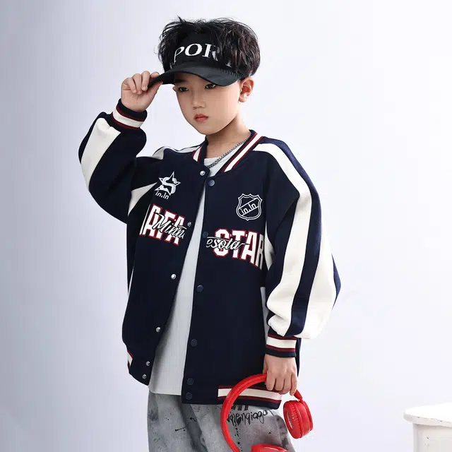 浪莎休闲棒球服 春秋 潮流拼色刺绣外套 藏青色 青少年