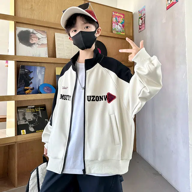 浪莎休闲棒球服 春秋 酷帅个性拼色字母外套 米色 青少年