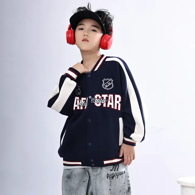 浪莎休闲棒球服 春秋 潮流拼色刺绣外套 藏青色 青少年