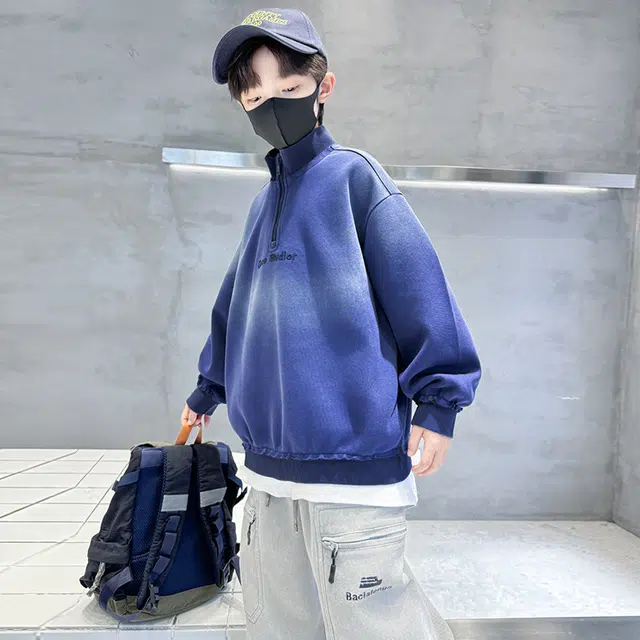 浪莎休闲卫衣 春秋 时尚字母印花立领上衣 蓝色 青少年