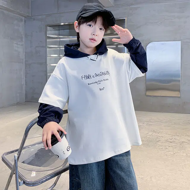 浪莎休闲卫衣 春秋 个性拼接连帽字母上衣 青少年