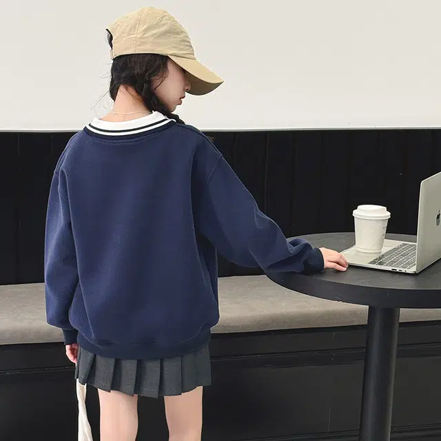 浪莎卫衣 舒适简约翻领长袖 藏青色 儿童款