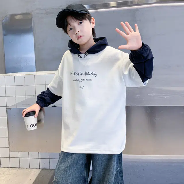 浪莎休闲卫衣 春秋 个性拼接连帽字母上衣 青少年