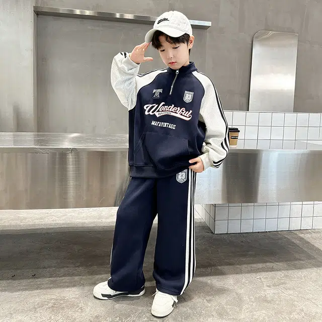 浪莎休闲运动套装 春秋 时尚拼色字母两件套 藏青色 青少年