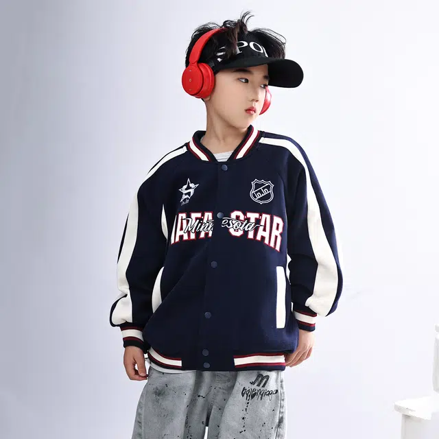 浪莎休闲棒球服 春秋 潮流拼色刺绣外套 藏青色 青少年