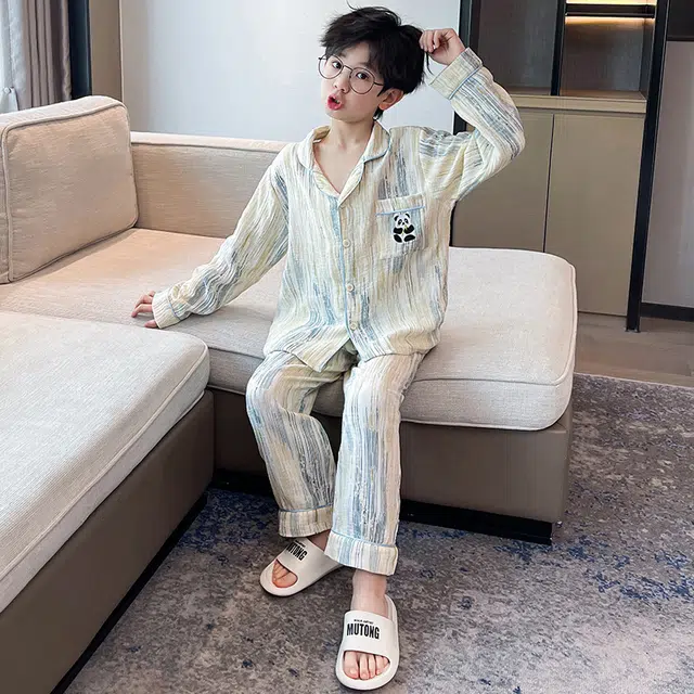 浪莎家居服套装 春秋 时尚帅气睡衣两件套 米色青少年