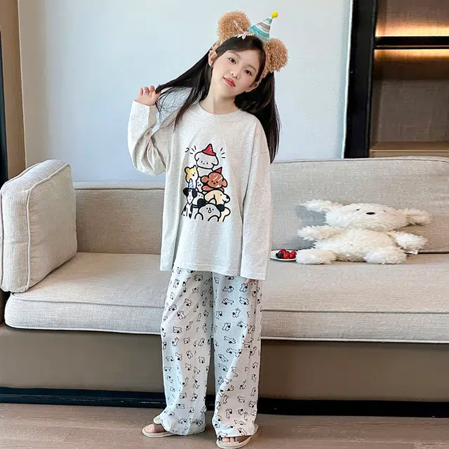 浪莎休闲家居服套装 春秋 可爱小狗印花睡衣两件套青少年