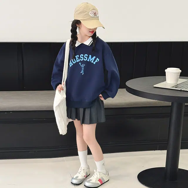 浪莎卫衣 舒适简约翻领长袖 藏青色 儿童款