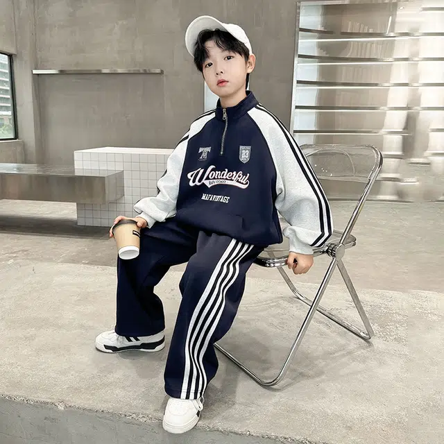 浪莎休闲运动套装 春秋 时尚拼色字母两件套 藏青色 青少年