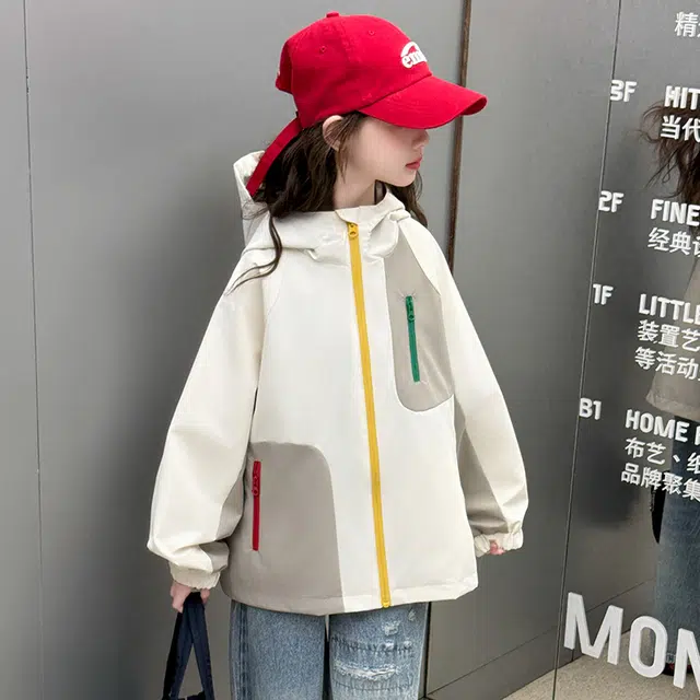 浪莎休闲夹克 春秋 时尚潮流连帽拼色外套 米色 青少年