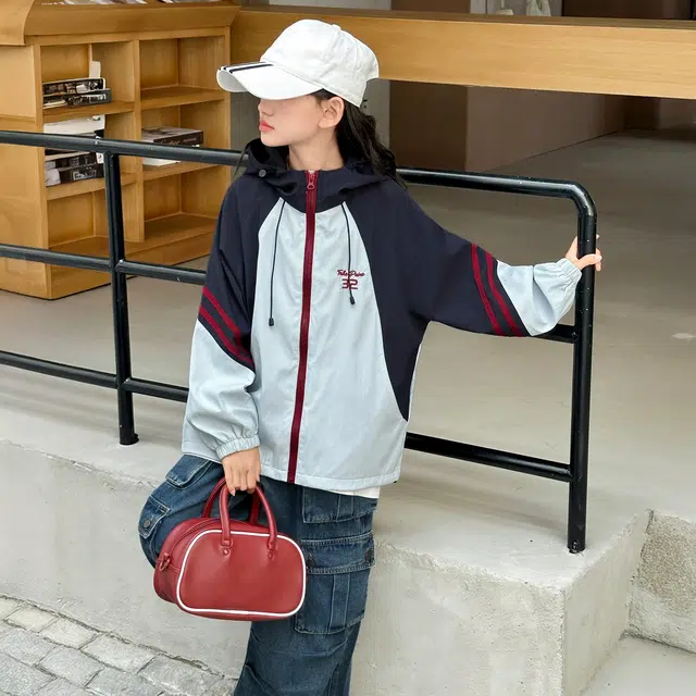 浪莎休闲夹克 春秋 甜酷时尚拼色连帽外套 青少年
