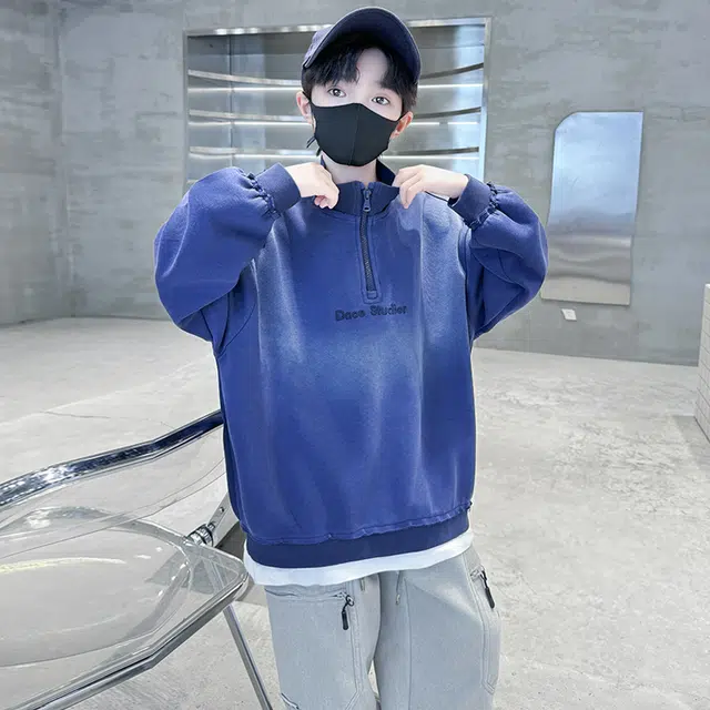 浪莎休闲卫衣 春秋 时尚字母印花立领上衣 蓝色 青少年