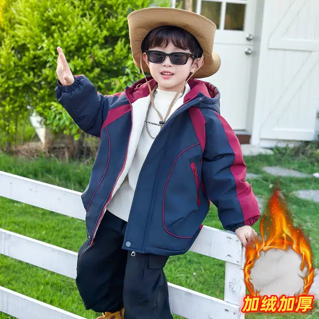 浪莎休闲棉衣 冬季 加绒加厚拼色棉服 中小童