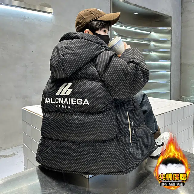 浪莎休闲棉衣 冬季 夹棉保暖连帽棉服 青少年