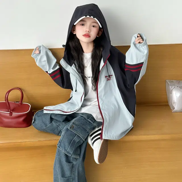 浪莎休闲夹克 春秋 甜酷时尚拼色连帽外套 青少年