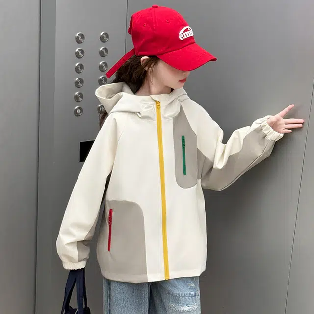 浪莎休闲夹克 春秋 时尚潮流连帽拼色外套 米色 青少年