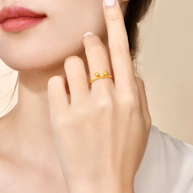 吉智 简约可爱萌兔小众时尚萌趣兔子耳朵可调节 足金 一口价 黄金戒指 女款