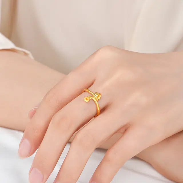 吉智 铃兰花简约甜美小众 足金 黄金戒指 女款
