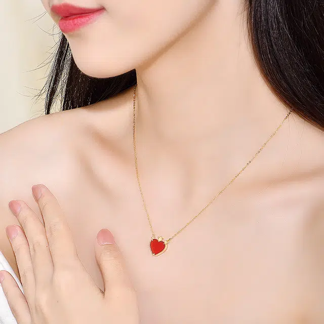 吉智 守护天使 爱心皇冠简约小众设计锁骨链女 一式两戴 玛瑙 玉石项链 女款 礼盒装