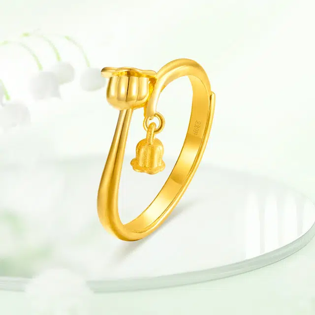 吉智 铃兰花简约甜美小众 足金 黄金戒指 女款