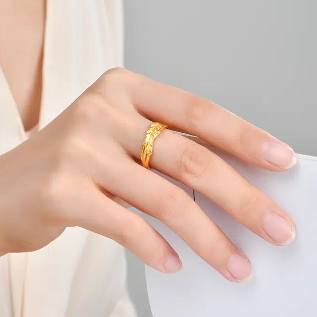 吉智 小巧简约穗穗平安时尚可调节 足金 一口价 黄金戒指 女款