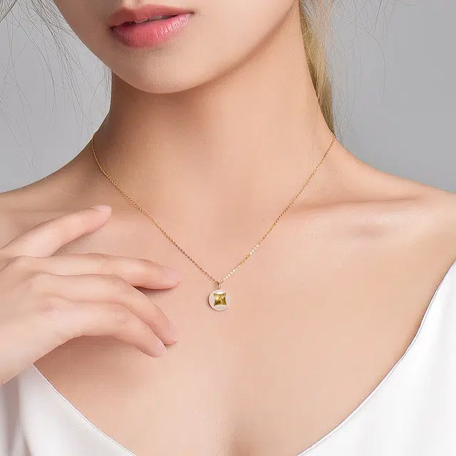 吉智 金玉良缘  彩金轻奢设计感小众金镶玉锁骨链 和田玉 项链 女款 白玉