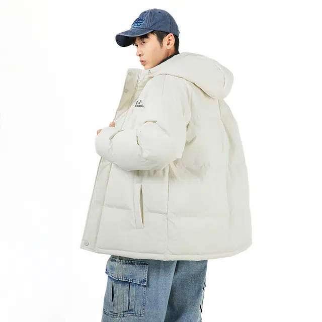 木林森 连帽保暖加厚面包服日常通勤中性风字母印花宽松休闲百搭棉服 男女同款
