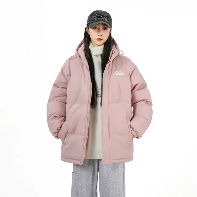 木林森 连帽保暖加厚面包服日常通勤中性风字母印花宽松休闲百搭棉服 男女同款