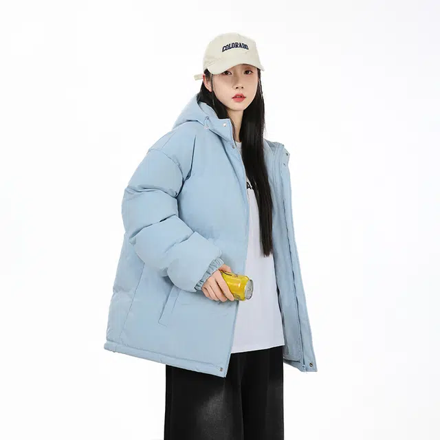 木林森 连帽保暖加厚面包服日常通勤中性风字母印花宽松休闲百搭棉服 男女同款