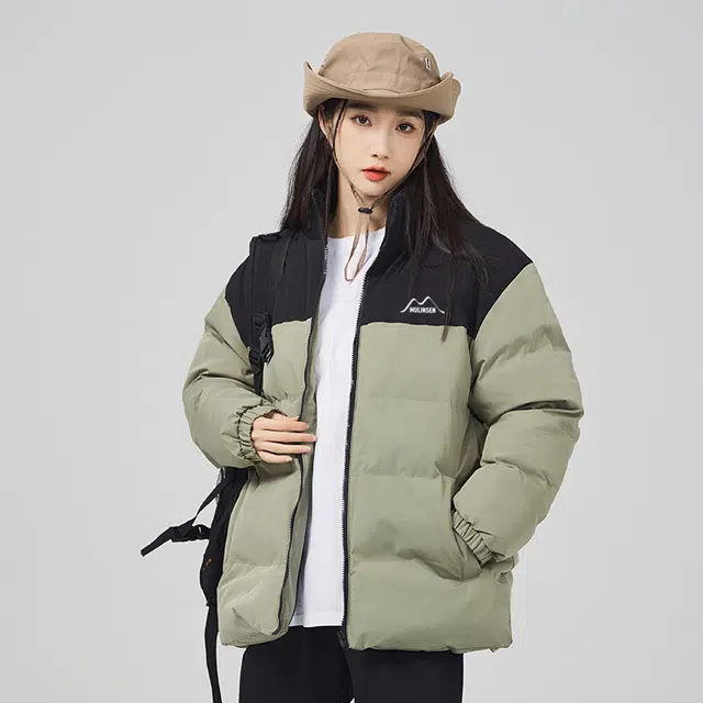 木林森 撞色拼接落肩保暖加厚石墨烯立领宽松运动棉服 男女同款