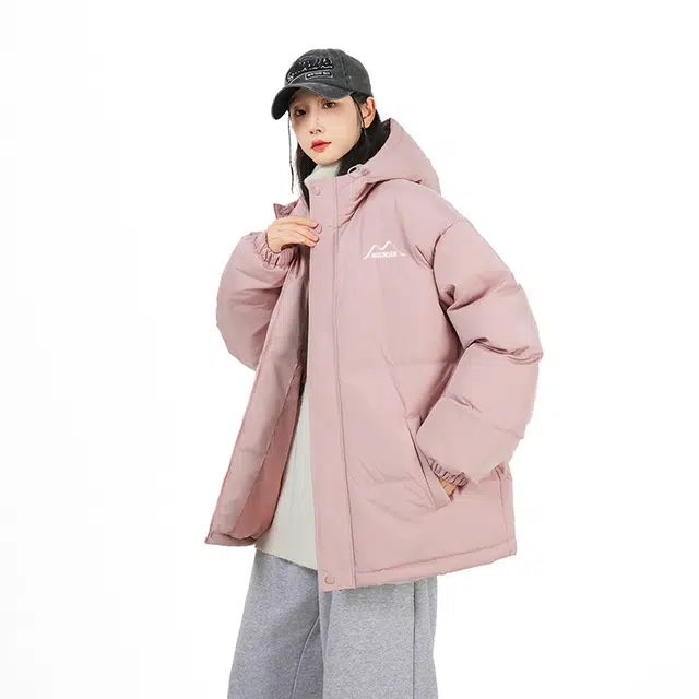 木林森 连帽保暖加厚面包服日常通勤中性风字母印花宽松休闲百搭棉服 男女同款