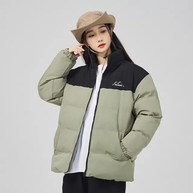 木林森 撞色拼接落肩保暖加厚石墨烯立领宽松运动棉服 男女同款