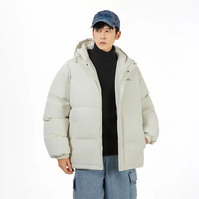 木林森 连帽保暖加厚面包服日常通勤中性风字母印花宽松休闲百搭棉服 男女同款