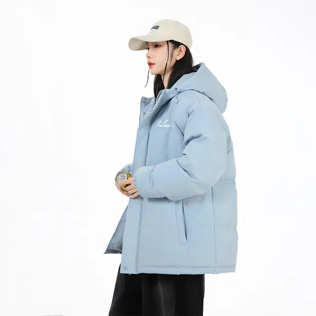 木林森 连帽保暖加厚面包服日常通勤中性风字母印花宽松休闲百搭棉服 男女同款