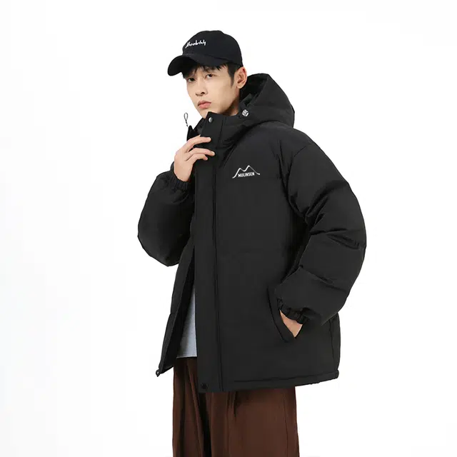 木林森 连帽保暖加厚面包服日常通勤中性风字母印花宽松休闲百搭棉服 男女同款